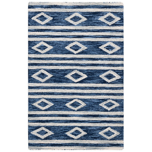 Union Rustic Vedika Southwestern HandTufted Wool Navy/Ivory Area Rug
